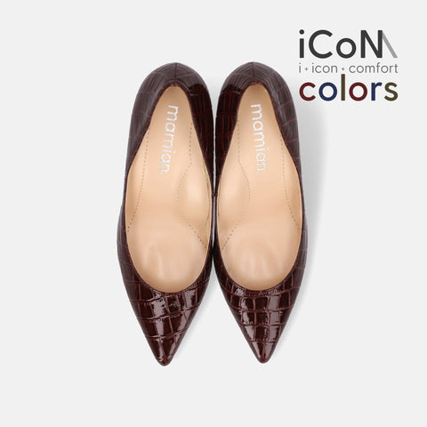 20%OFF：iCoN COLORS：ポインテッドトゥ クロコ型押し パンプス（C76534）ボルドーCR/mamian（マミアン）