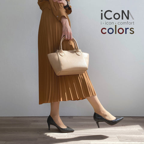 20%OFF：iCoN COLORS：ポインテッドトゥ クロコ型押し パンプス（C76534）チャコールCR/mamian（マミアン）