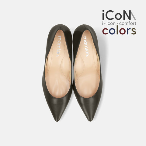 2024AW：iCoN COLORS：ポインテッドトゥ スムース パンプス（C76533）カーキ/mamian（マミアン）