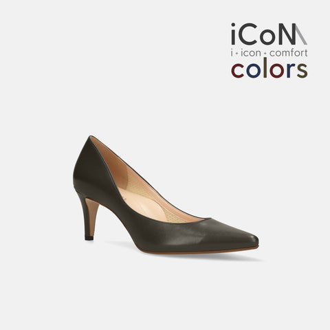 20%OFF：iCoN COLORS：ポインテッドトゥ スムース パンプス（C76533）カーキ/mamian（マミアン）