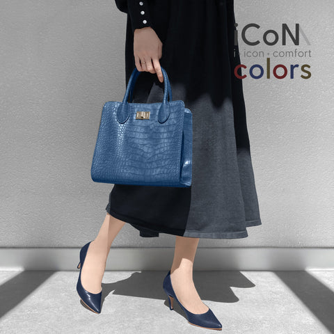 20%OFF：2024AW：iCoN COLORS：ポインテッドトゥ スムース パンプス（C76533）ネイビー/mamian（マミアン）