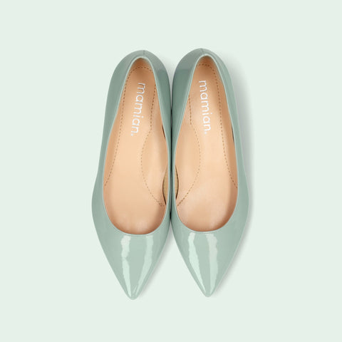 50%OFF：iCoN COLORS：ポインテッドトゥ エナメル フラットシューズ（C20141）SグリーンE/mamian（マミアン）