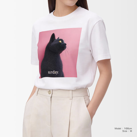 予約：urday【Animal／Black Cat／P】フォトTシャツ（9335582）ホワイト/urday（マミアン）