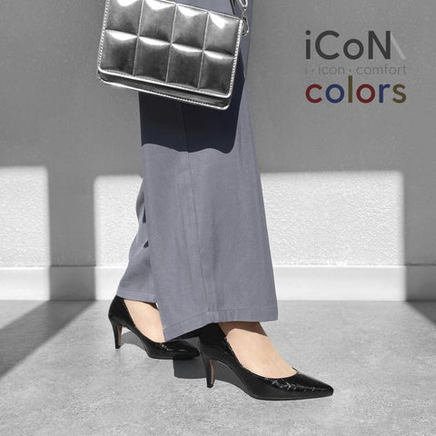 20%OFF：iCoN COLORS：ポインテッドトゥ クロコ型押し パンプス（C76534）ブラックCR/mamian（マミアン）