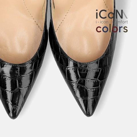 20%OFF：iCoN COLORS：ポインテッドトゥ クロコ型押し パンプス（C76534）ブラックCR/mamian（マミアン）