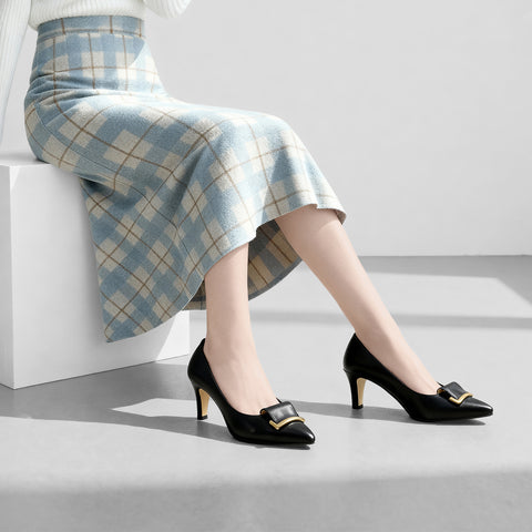 15% OFF: 2024SS: Almond toe pumps with buckle ribbon (lt7001) Black