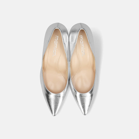 10% OFF: 2024SS: iCoN COLORS: Pointed Toe Smooth Pumps (C76533) Silver