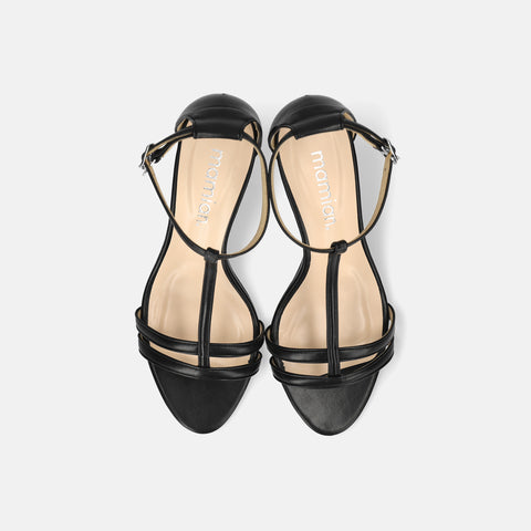 予約：2026SS：Tストラップ シンプル サンダル（724）ブラック/mamian（マミアン）