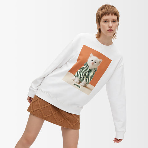 予約：urday【cat】アートワークスウェットシャツ（u-a-sw-0001-01）ホワイト